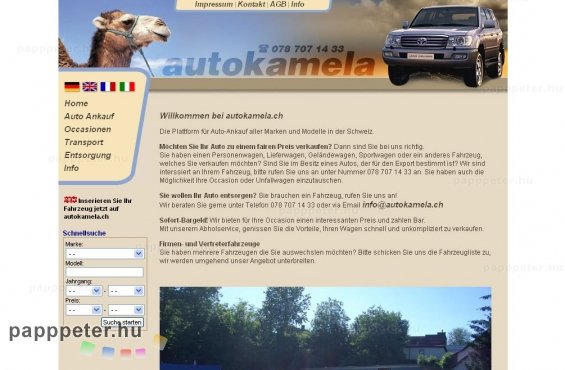 www.autokamela.ch - Auto kereskedés oldala. - weboldal, honlap, design, honlapkészítés, autokamela.ch